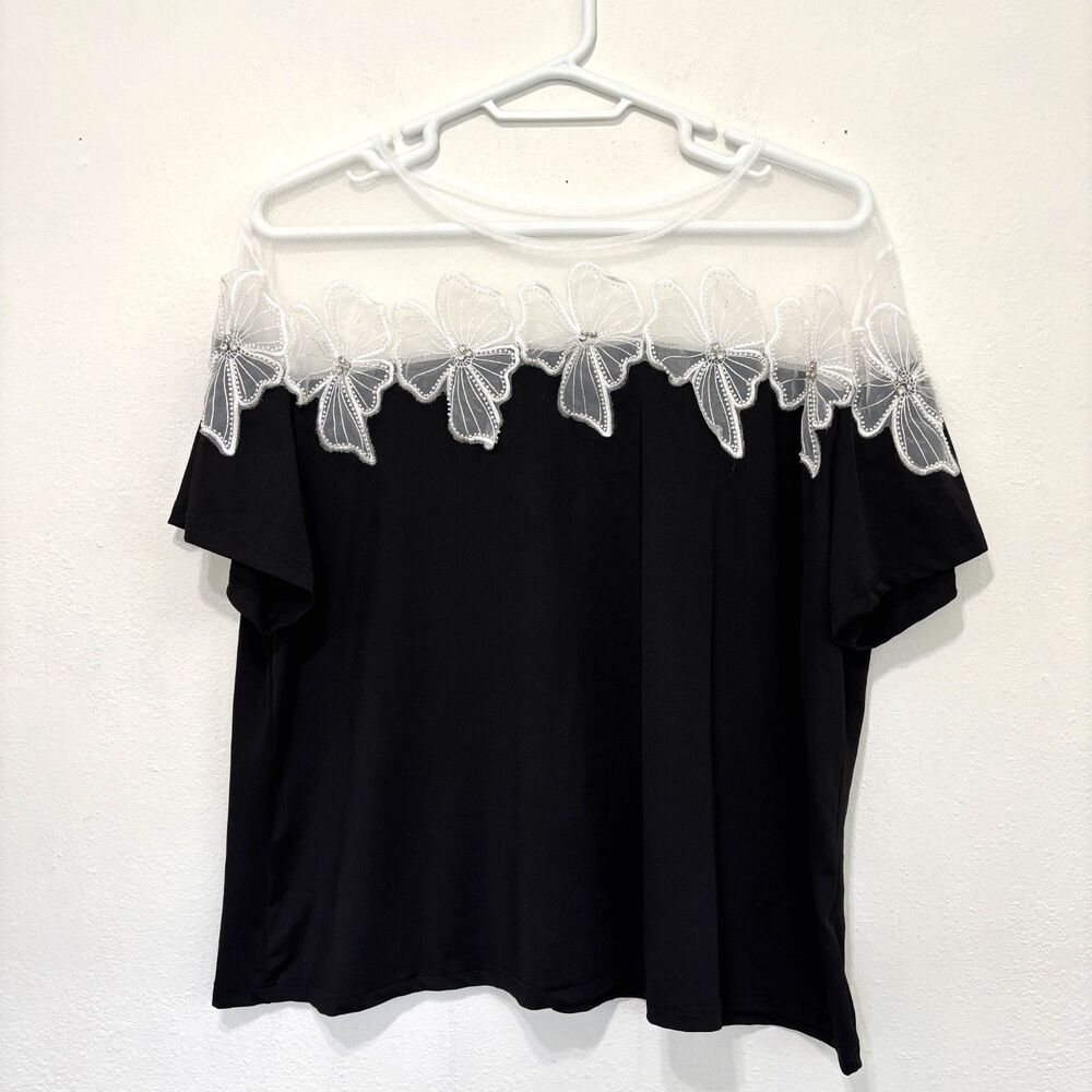Womens Beaded Mesh Plus Size Top 5X Classic Preppy Holiday Glam Formal